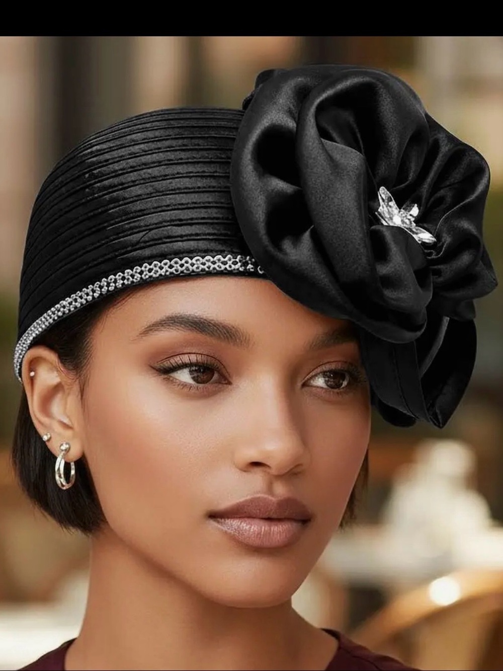 Rhinestone Embellished Elegant Floral Accent Fascinator Dressy Hat
